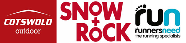 cotswold outdoor, snow and rock, and runnersneed logos