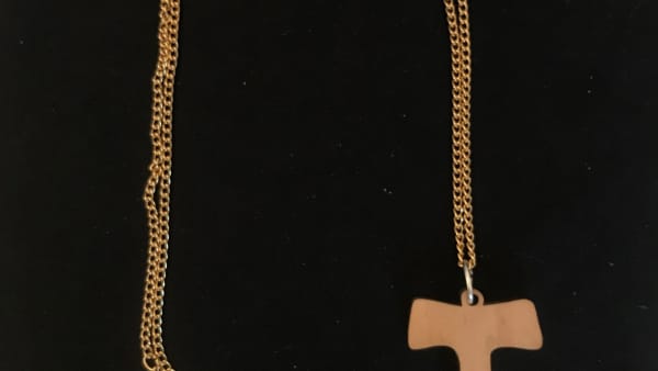 Wooden Tau cross necklace with gold chain £4